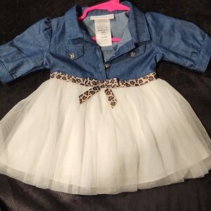 Denim and White Tulle Baby Girls Dress
